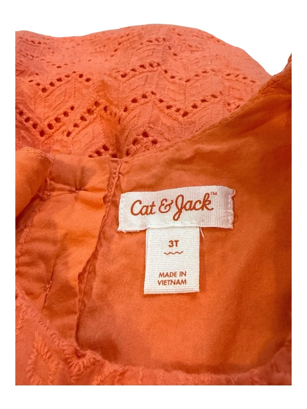Cat & Jack Toddler Girls Coral Eyelet Lace w Ruffle Sleeve Dress Party Summer 3T